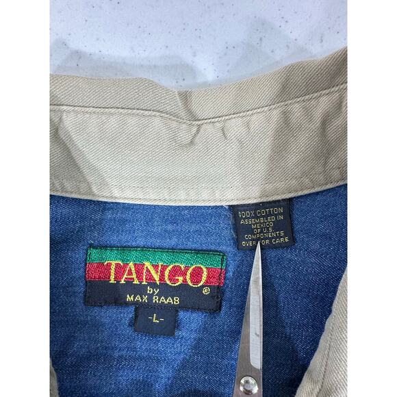 Tango Max Rabb Button Up Shirt Size Large Denim 100% Cotton Elbow Patch READ - Picture 3 of 12